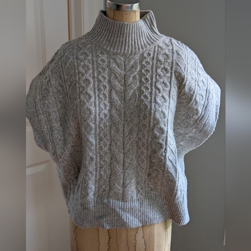 Gray Cable Knit Funnel Turtleneck Sweater